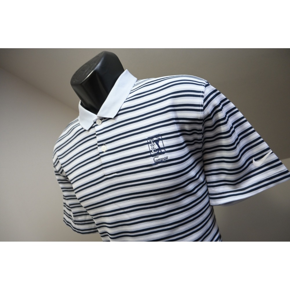 Nike Golf Polo Shirt Mens Large White Striped TPC Sawgrass Dri-FIT Excellent